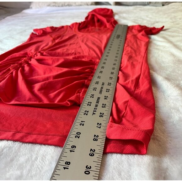 Athleta Womens Red Short Sleeve Ruched Hooded Tunic Top Large Lightweight Active - Picture 8 of 11